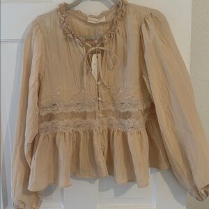 Beige Lace Trim Blouse